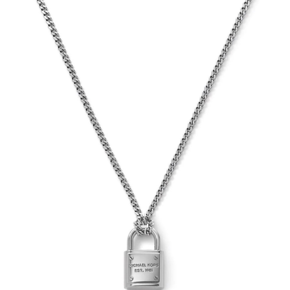 Michael Kors Logo Silver Lock Pendant Necklace